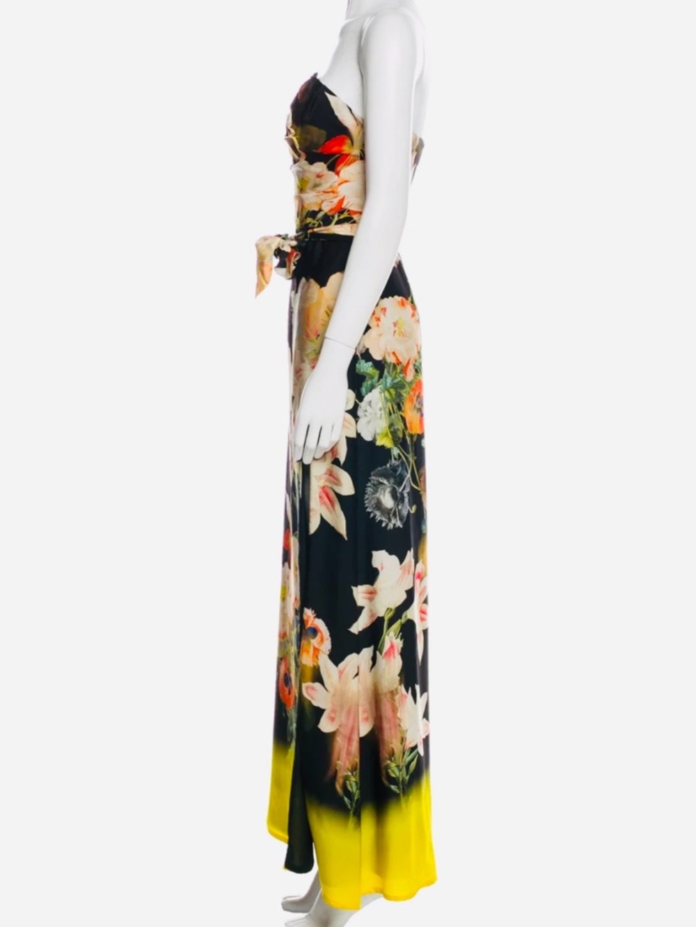 Ted Baker London Botanical Garden Strapless Gown Yellow Hem Detail Size 0 - Picture 4 of 12